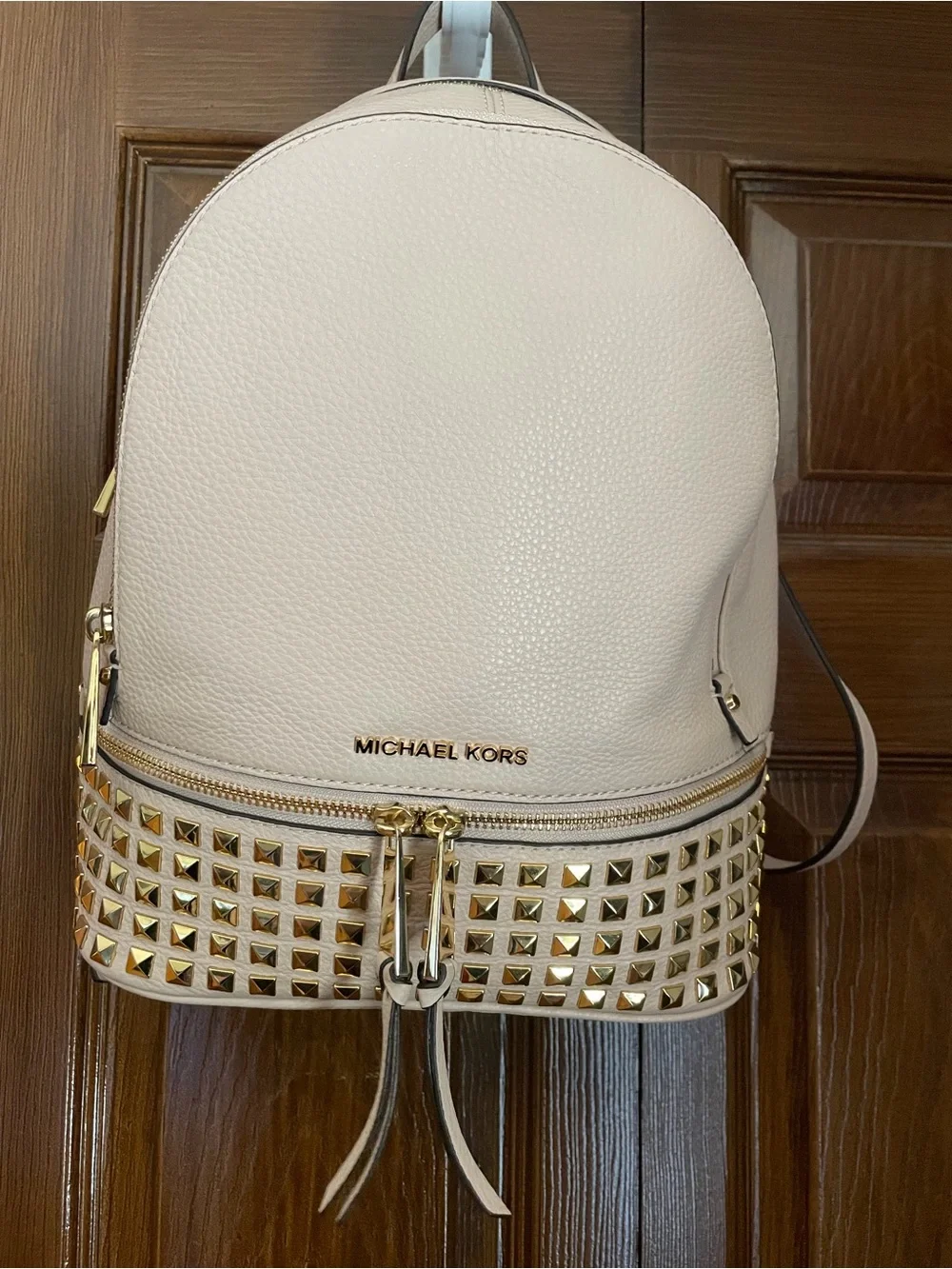 Michael Kors Pale Pink Leather Studded Mini Backpack with Gold Hardware
